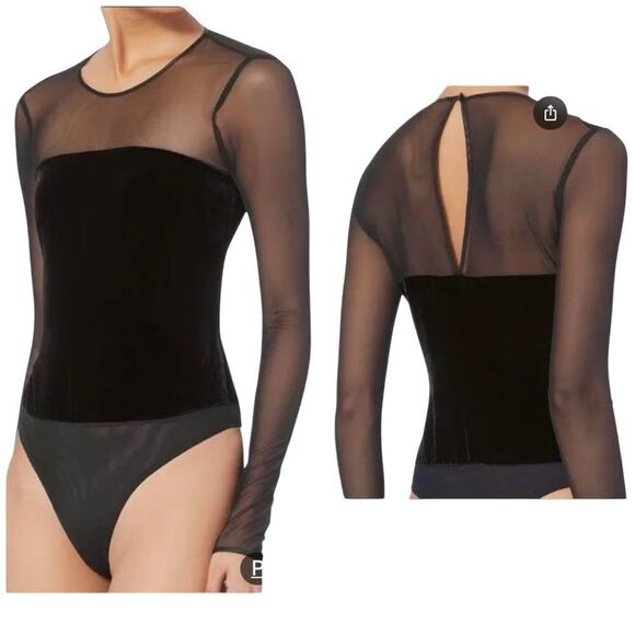 NWT Cinq a Sept Black Velvet/Mesh Bodysuit Small - Picture 13 of 13